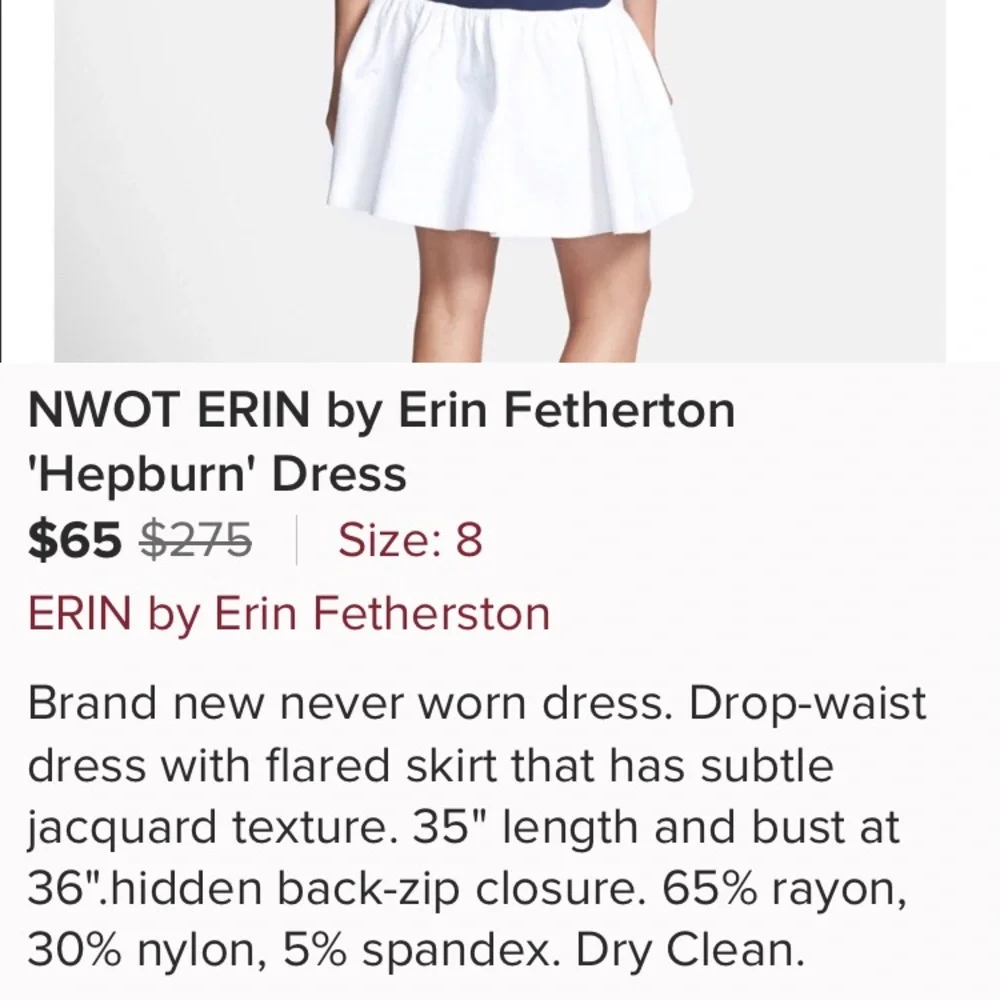 ERIN by Erin Fetherston Navy and White Sleeveless Fit-and-Flare Dress - Picture 2 of 4